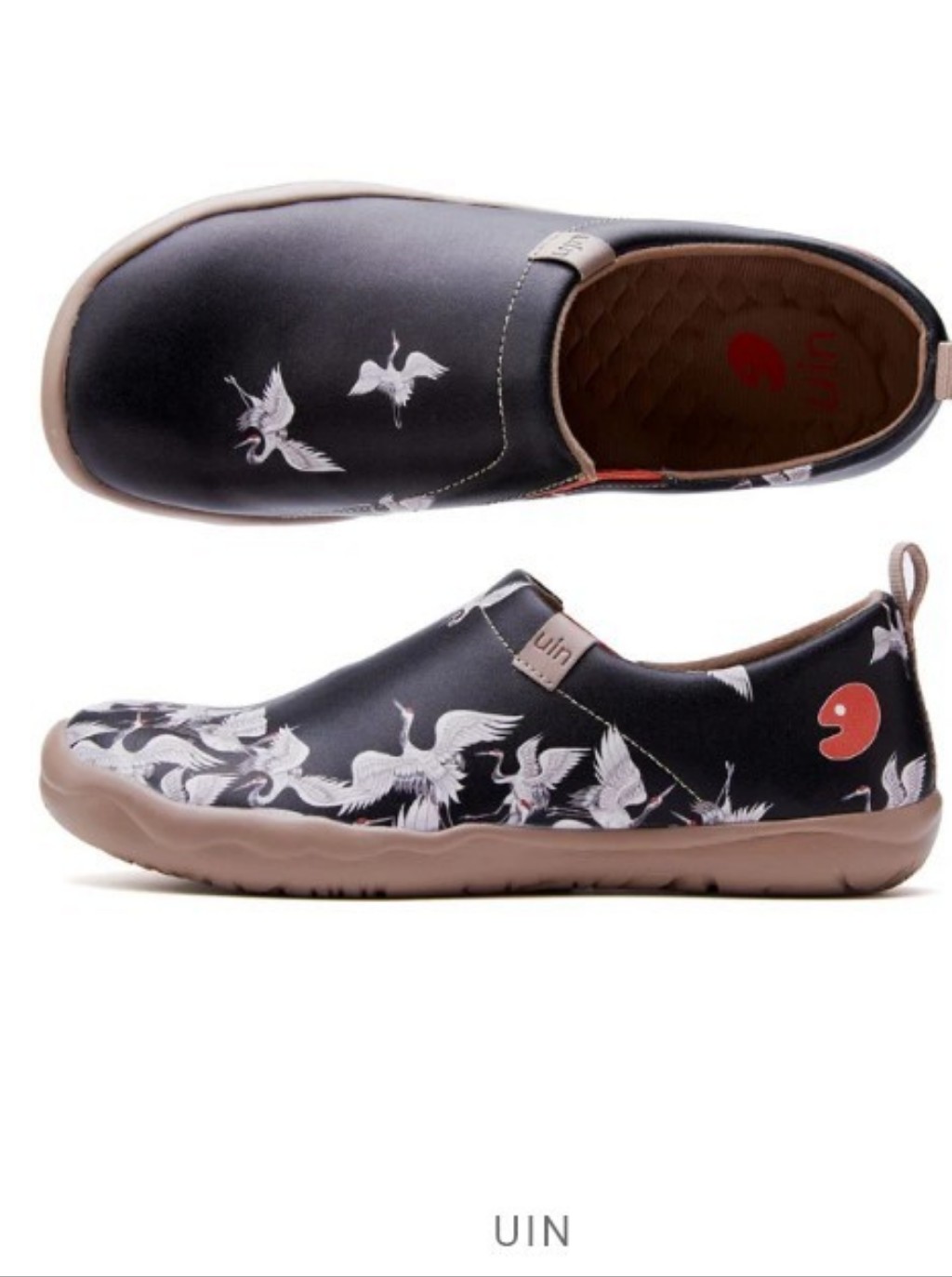 Uin Black Slip-On Shoes With Coral Accent And White Details